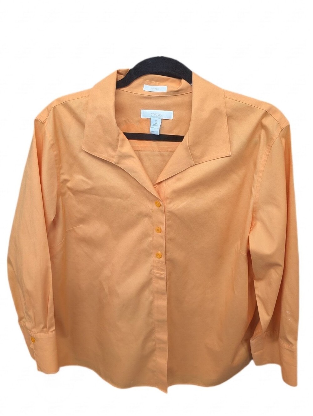 Chico's Peach Button-Down Long Sleeve Shirt Sz 3 No Iron Orange Solid XL